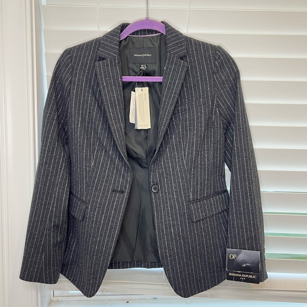 Banana Republic Black & White Vertical Striped Blazer